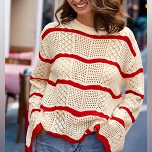 Cupshe Red and Cream Knit Sweater